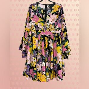Unique Vintage Smak Parlour Vibrant Floral Aura Babydoll Dress